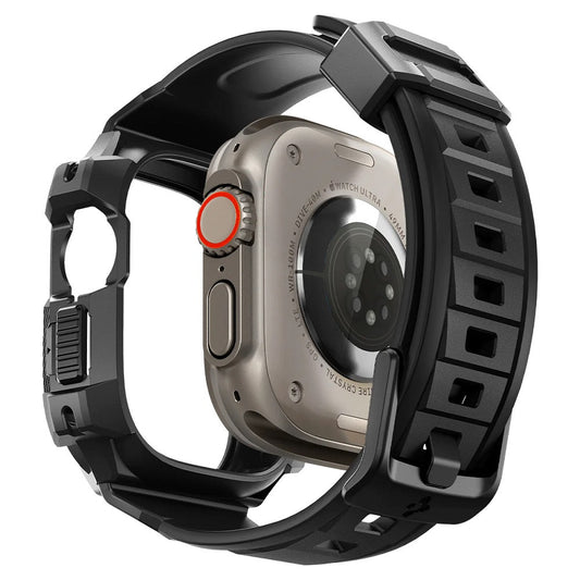 Apple Watch Ultra (49 mm), Szilikon védőkeret, ütésálló, szíjjal, Spigen Rugged Armor Pro, fekete - Apple Watch Tokok a Domshop kínálatából