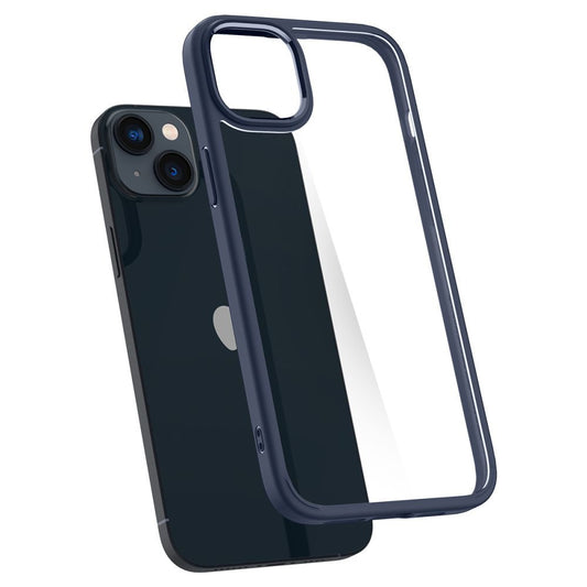 Apple iPhone 14 Plus, Műanyag hátlap védőtok + szilikon keret, Spigen Ultra Hybrid, átlátszó/sötétkék - iPhone 14 Plus tok a Domshop kínálatából