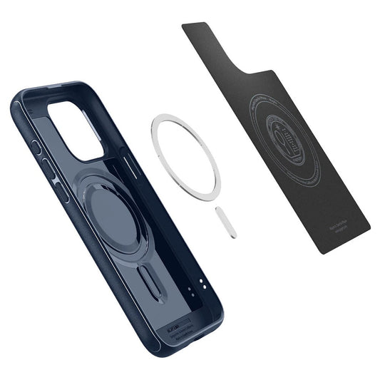 Apple iPhone 15 Pro Max, Műanyag hátlap védőtok + szilikon keret, Magsafe töltővel kompatibilis, Spigen Mag Armor, sötétkék - iPhone 15 Pro Max tok a Domshop kínálatából