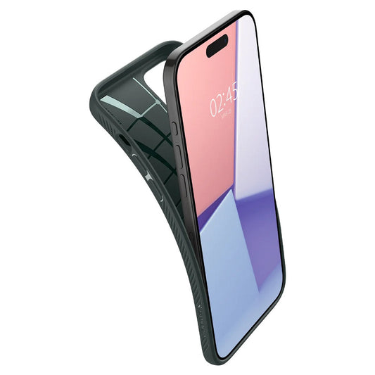 Apple iPhone 15 Pro Max, Szilikon tok, Spigen Liquid Air, háromszög minta, sötétzöld - iPhone 15 Pro Max tok a Domshop kínálatából
