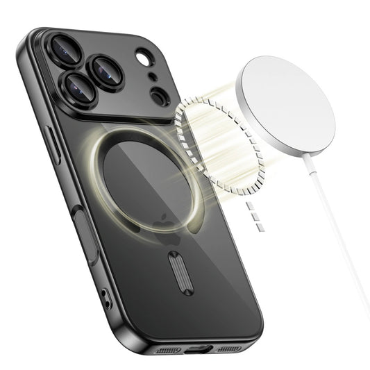 Apple iPhone 17, Műanyag hátlap védőtok + szilikon keret, közepesen ütésálló, Magsafe töltővel kompatibilis, fényes keret, Magflex Magsafe, átlátszó/fekete - iPhone 17 tok a Domshop kínálatából