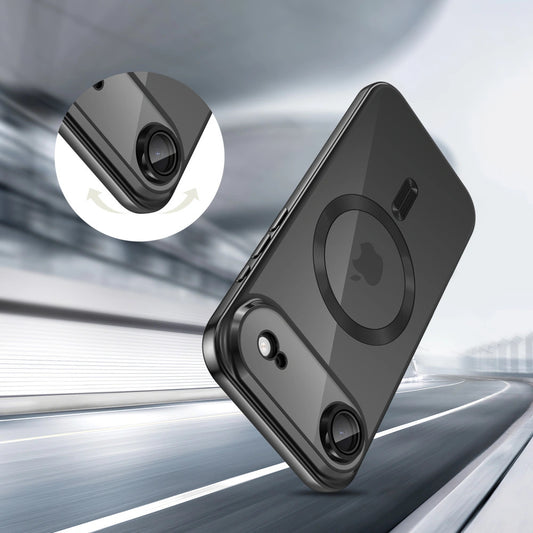 Apple iPhone Air (2025), Műanyag hátlap védőtok + szilikon keret, közepesen ütésálló, Magsafe töltővel kompatibilis, fényes keret, Magflex Magsafe, átlátszó/fekete - iPhone 17 Air tok a Domshop kínálatából