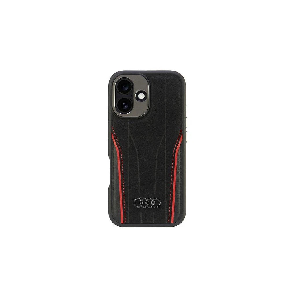 Audi Genuine Leather MagSafe iPhone 16 6.1" készülékhez kemény tok fekete-piros AU-TPUPCMIP16-R8/D3-RD - iPhone 16 tok a Domshop kínálatából