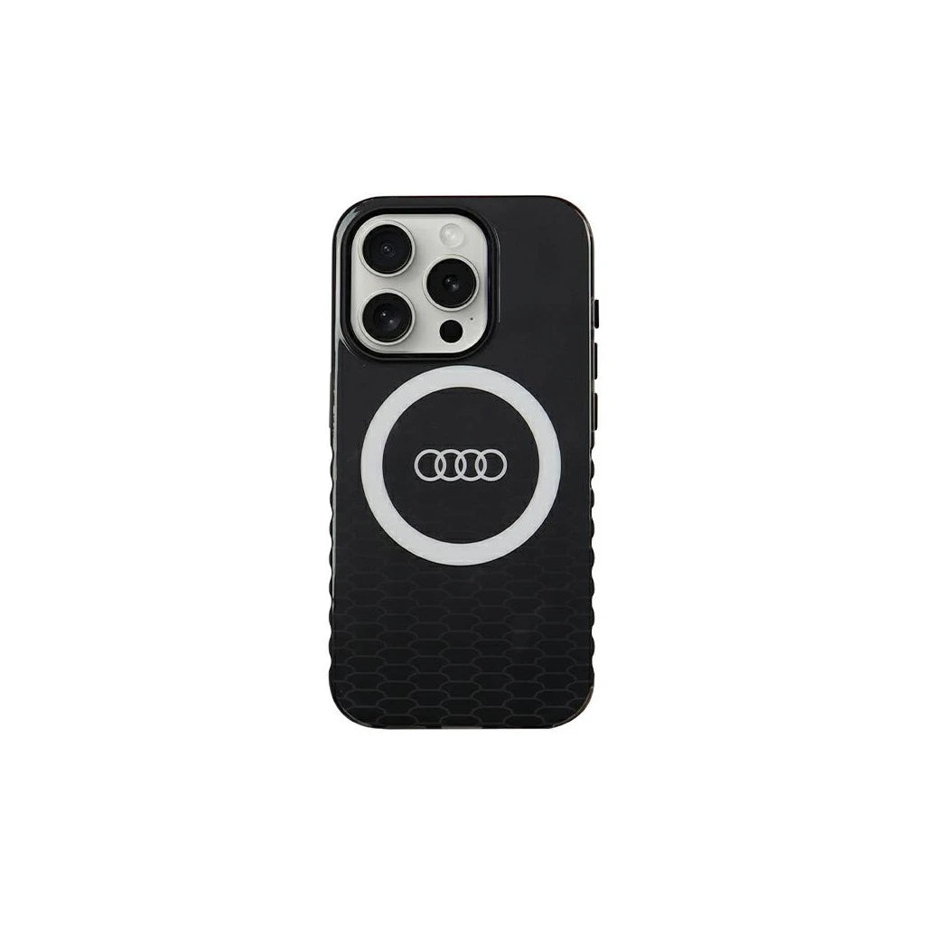Audi IML Big Logo MagSafe kemény tok iPhone 15 Pro 6.1 készülékhez fekete AU-IMLMIP15P-Q5/D2-BK - iPhone 15 Pro tok a Domshop kínálatából