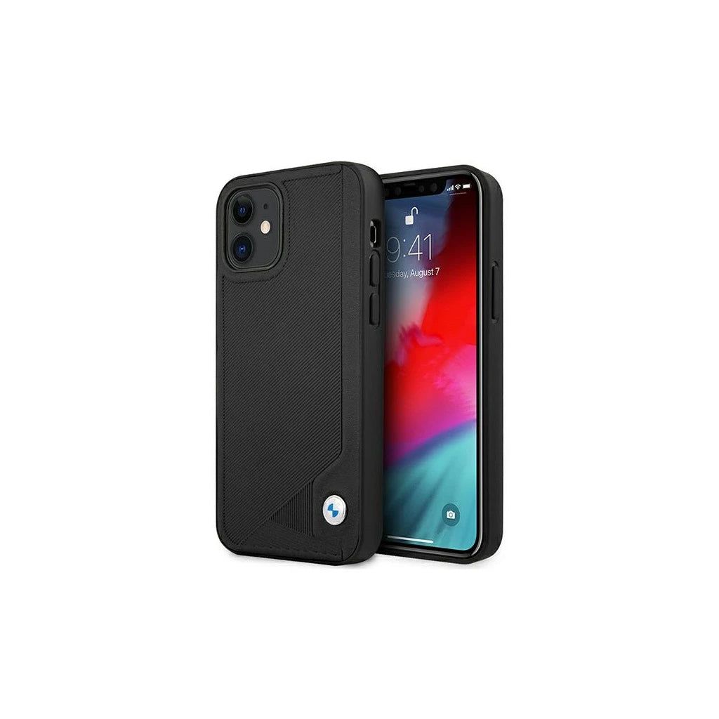 BMW BMHCP12SRCDPK iPhone 12 mini 5,4 készülékhez kemény tok Leather Deboss fekete - iPhone 12 Mini tok a Domshop kínálatából