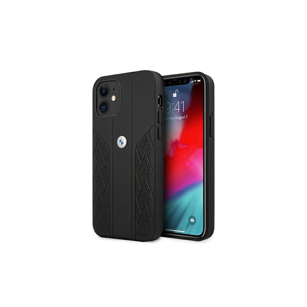 BMW BMHCP12SRSPPK iPhone 12 mini 5,4" készülékhez tok Leather Curve Perforate fekete - iPhone 12 Mini tok a Domshop kínálatából