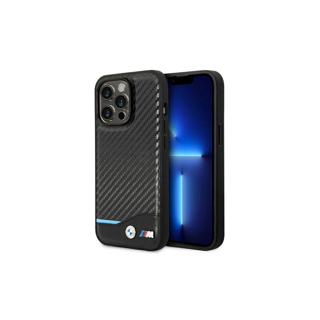BMW BMHCP14L22NBCK iPhone 14 Pro 6,1" készülékhez tok Leather Carbon fekete - iPhone 14 Pro tok a Domshop kínálatából