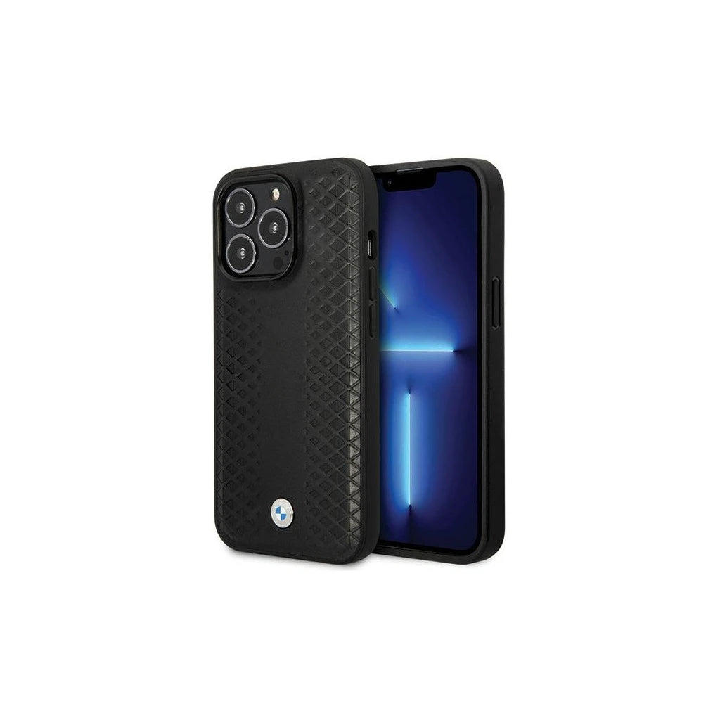 BMW BMHCP14L22RFGK iPhone 14 Pro 6.1 készülékhez tok Leather Diamond Pattern fekete - iPhone 14 Pro tok a Domshop kínálatából