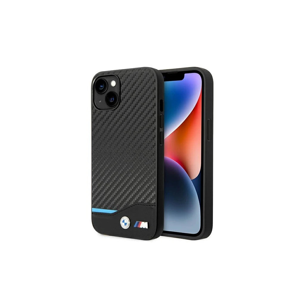 BMW BMHCP14M22NBCK iPhone 14 Plus / 15 Plus 6,7 készülékhez tok Leather Carbon fekete - iPhone 14 Plus/15Plus tok a Domshop kínálatából
