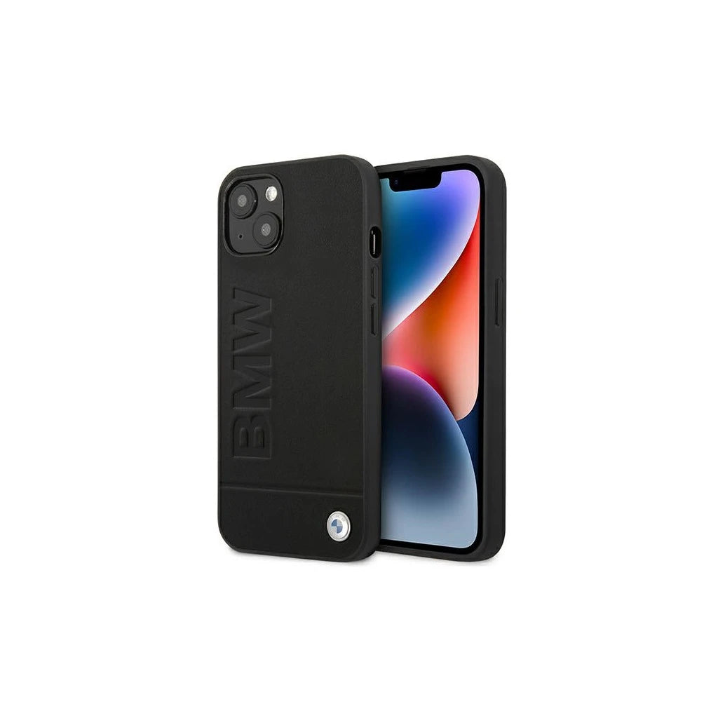 BMW BMHCP14MSLLBK iPhone 14 Plus / 15 Plus 6,7" készülékhez Leather Stamp tok fekete - iPhone 14 Plus/15Plus tok a Domshop kínálatából