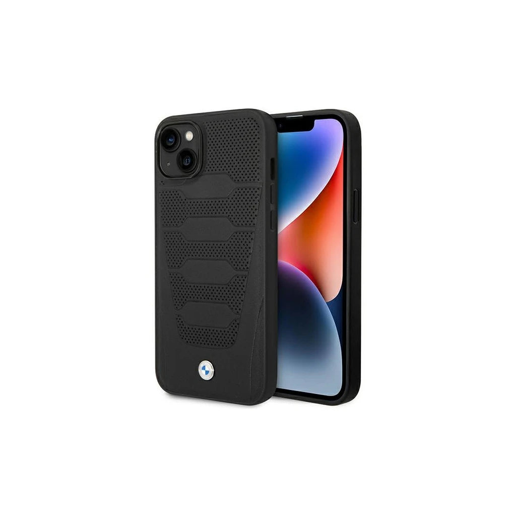 BMW BMHCP14S22RPSK iPhone 14 / 15 / 13 6.1" készülékhez tok Leather Seats Pattern fekete - iPhone 13/14/15 tok a Domshop kínálatából