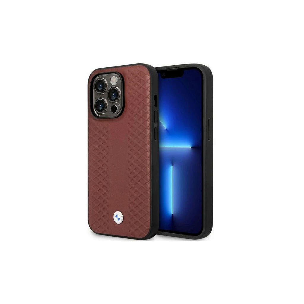 BMW BMHCP14X22RFGR iPhone 14 Pro Max 6,7" Leather Diamond Pattern tok iPhone 14 Pro Max készülékhez borvörös - iPhone 14 Pro Max tok a Domshop kínálatából