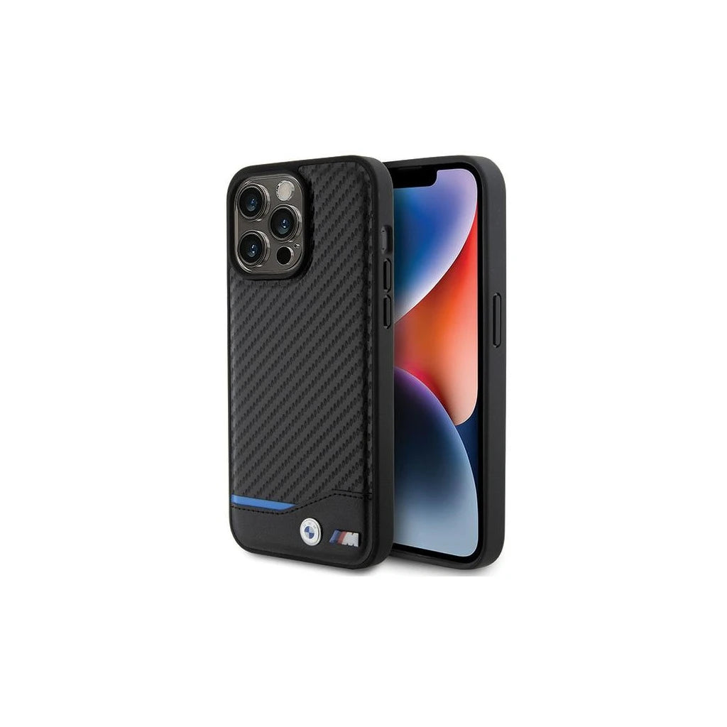 BMW BMHCP15X22NBCK iPhone 15 Pro Max 6.7" készülékhez tok Leather Carbon fekete - iPhone 15 Pro Max tok a Domshop kínálatából