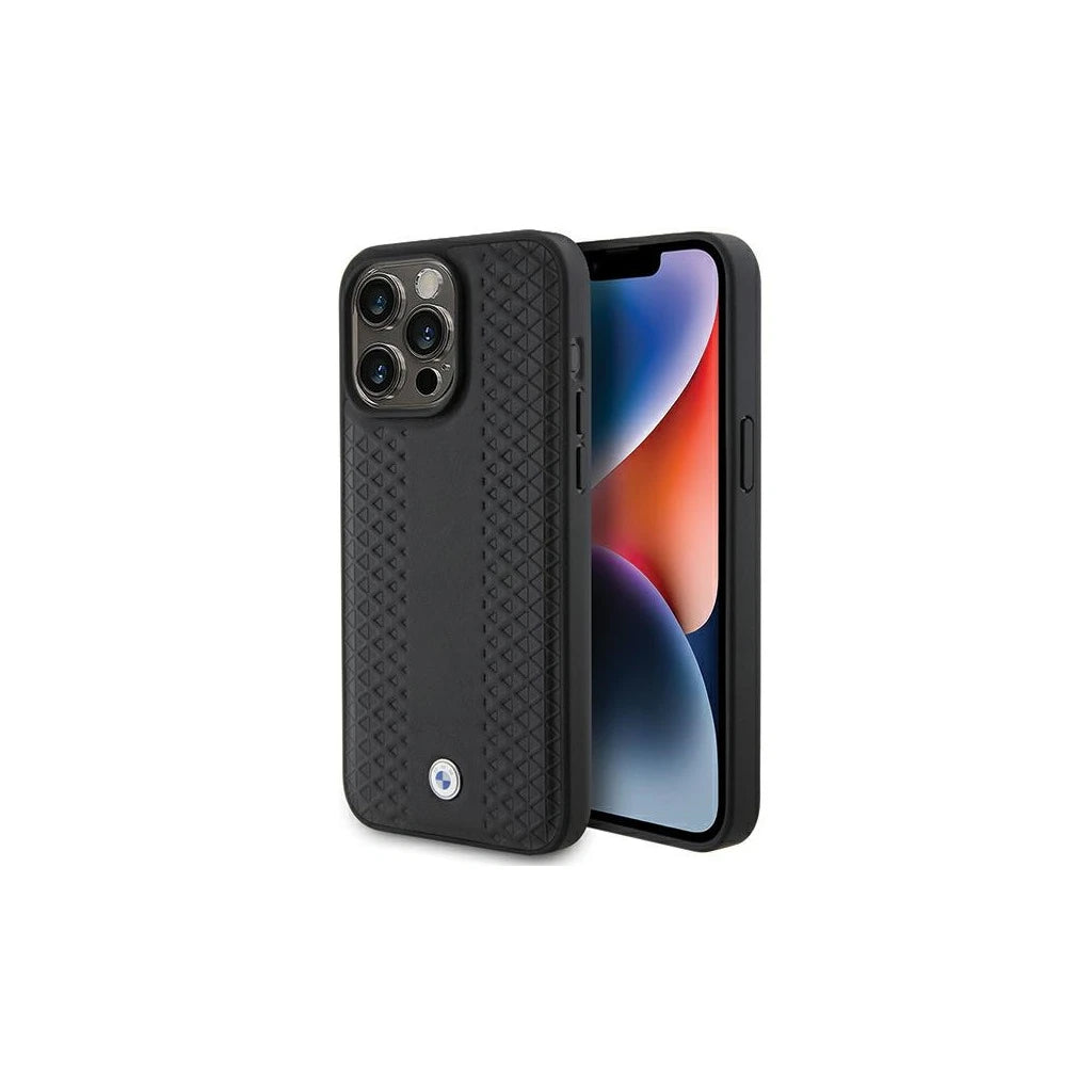 BMW BMHCP15X22RFGK tok iPhone 15 Pro Max 6.7" készülékhez Leather Diamond Pattern fekete - iPhone 15 Pro Max tok a Domshop kínálatából