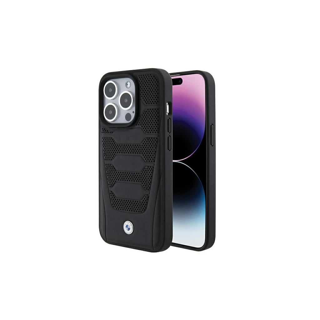 BMW BMHCP15X22RPSK tok iPhone 15 Pro Max 6.7" készülékhez Leather Seats Pattern fekete - iPhone 15 Pro Max tok a Domshop kínálatából