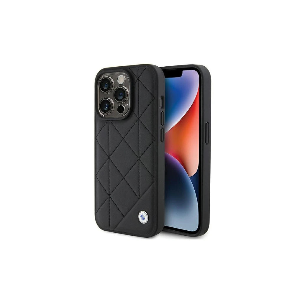 BMW BMHCP15X22RQDK iPhone 15 Pro Max 6.7" készülékhez Leather Quilted tok fekete - iPhone 15 Pro Max tok a Domshop kínálatából