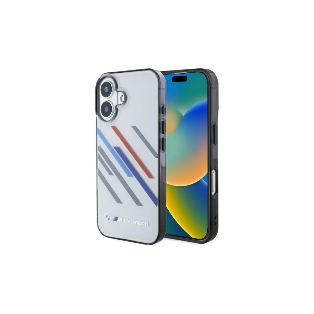 BMW BMHCP16M23HTRAG iPhone 16 Plus 6.7" készülékhez készült tok Motorsport IML Random Stripes, szürke - iPhone 16 Plus tok a Domshop kínálatából