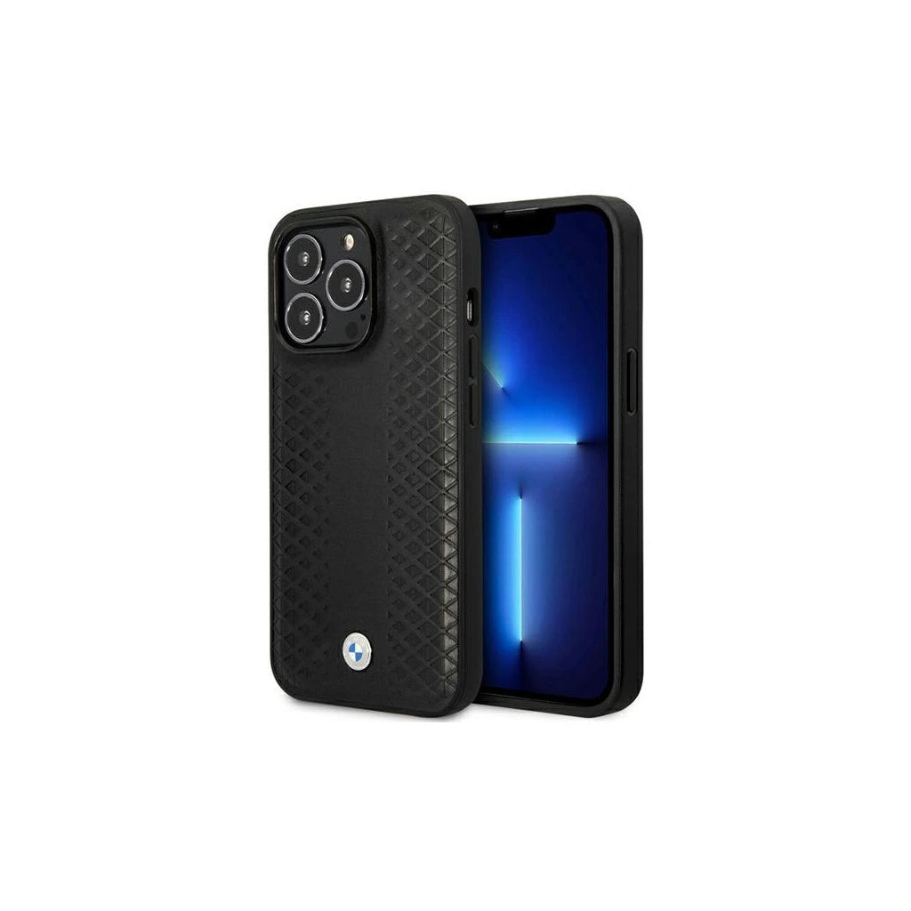 BMW BMHMP14L22RFGK iPhone 14 Pro 6.1 készülékhez tok Leather Diamond Pattern MagSafe fekete - iPhone 14 Pro tok a Domshop kínálatából