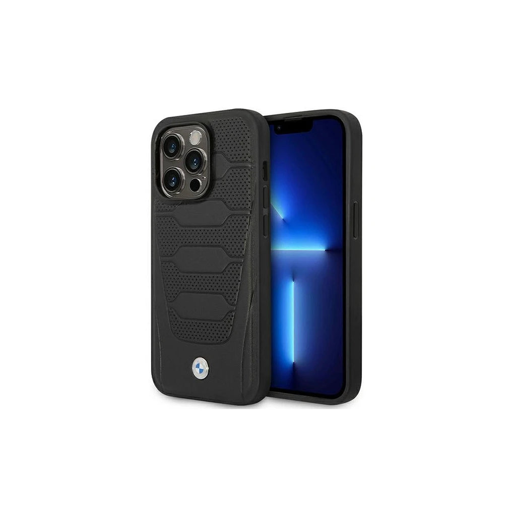 BMW BMHMP14L22RPSK tok iPhone 14 Pro 6.1 készülékhez Leather Seats Pattern MagSafe fekete - iPhone 14 Pro tok a Domshop kínálatából