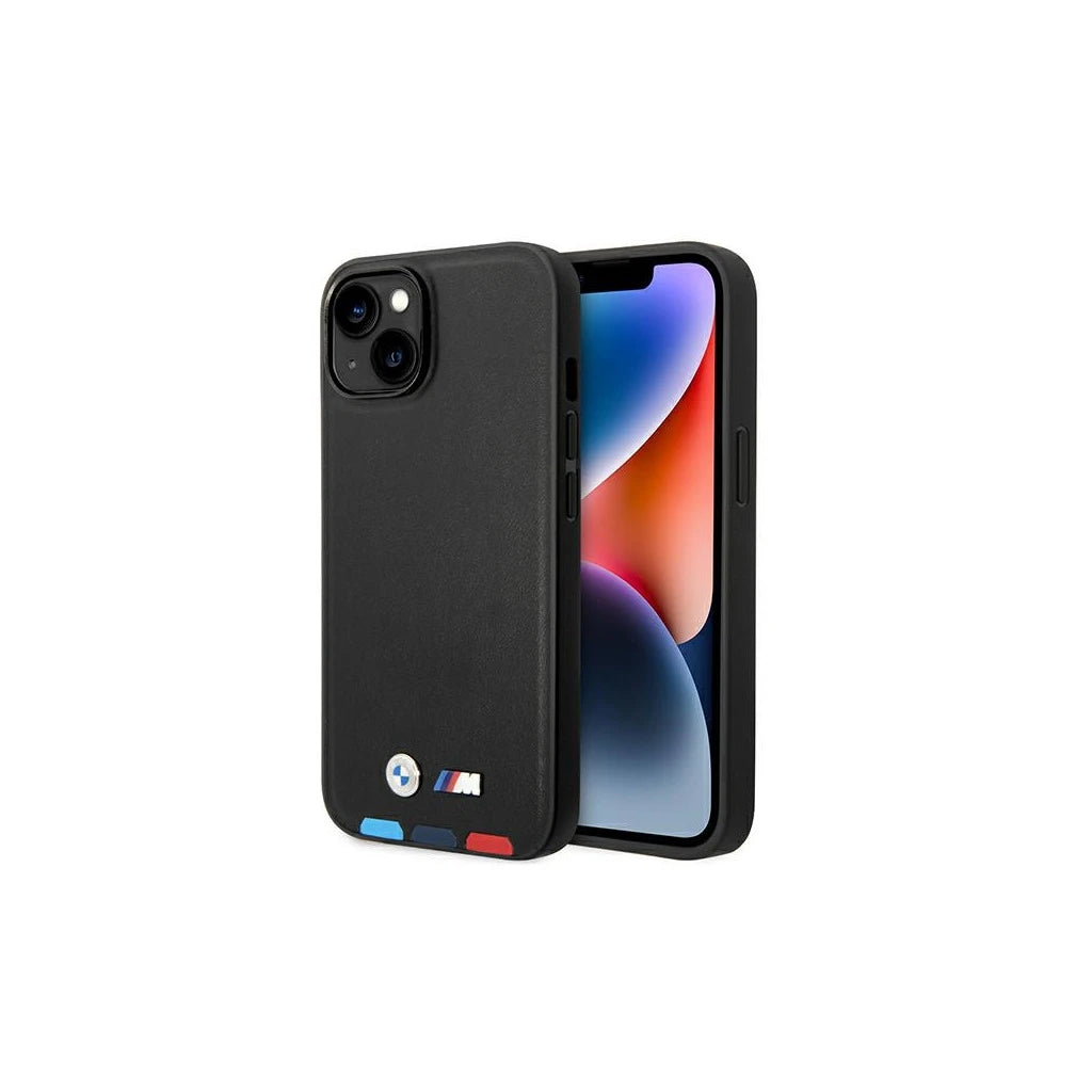 BMW BMHMP14M22PTDK iPhone 14 Plus / 15 Plus készülékhez 6,7" Leather Stamp Tricolor Magsafe tok fekete - iPhone 14 Plus/15Plus tok a Domshop kínálatából