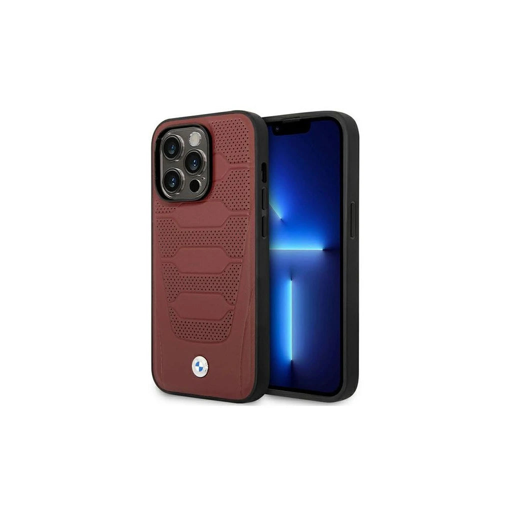 BMW BMHMP14X22RPSR tok iPhone 14 Pro Max 6.7" készülékhez Leather Seats Pattern MagSafe bordó - iPhone 14 Pro Max tok a Domshop kínálatából