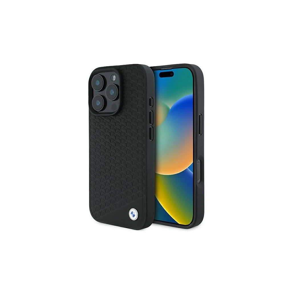 BMW BMHMP16X23RDDK iPhone 16 Pro Max 6.9" készülékhez kemény tok – Sign Leather Diamond Metal Logo MagSa, fekete - iPhone 16 Pro Max tok a Domshop kínálatából