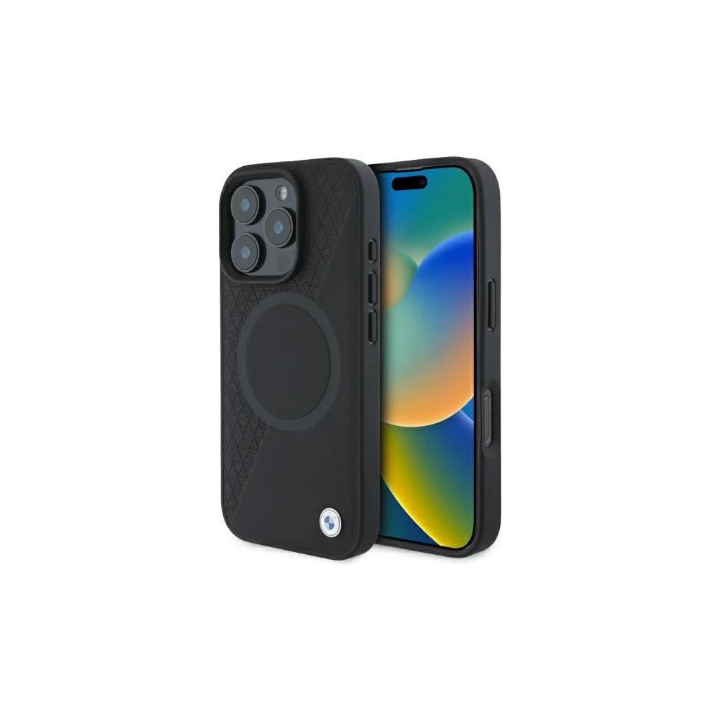 BMW BMHMP16X23RTPK iPhone 16 Pro Max készülékhez 6.9" kemény tok Sign Leather Half Textured And Circle MagSa fekete - iPhone 16 Pro Max tok a Domshop kínálatából