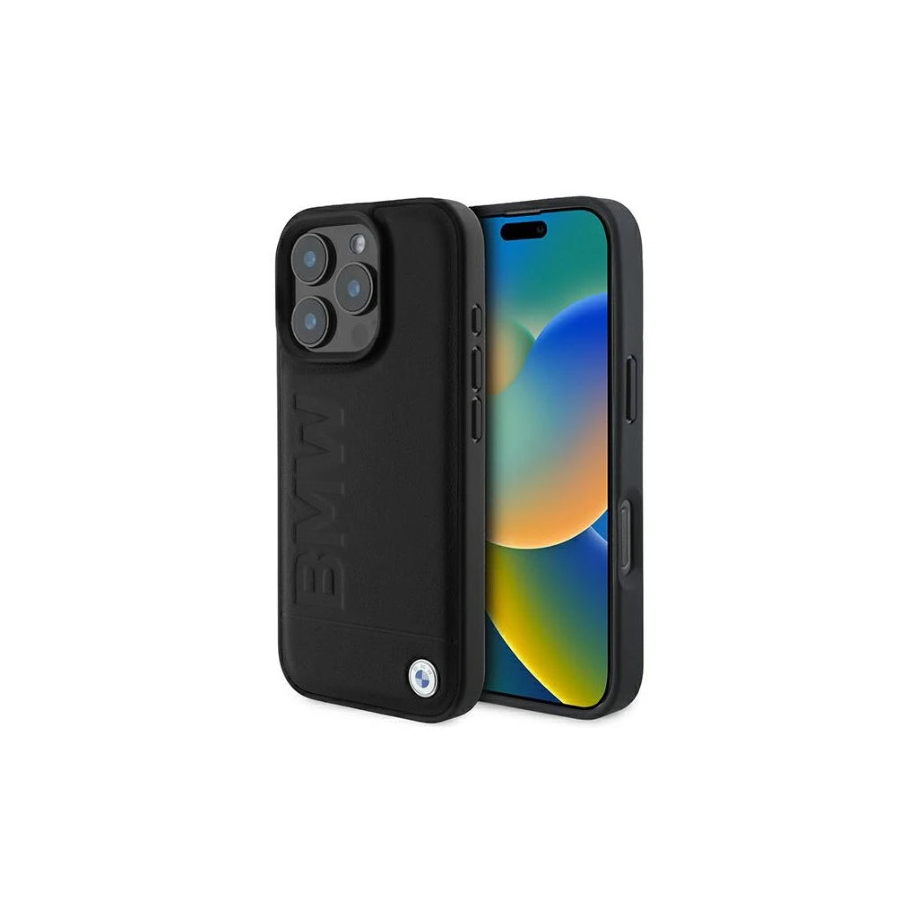 BMW BMHMP16XSLLBK iPhone 16 Pro Max készülékhez 6.9" Leather Hot Stamp MagSafe kemény tok fekete - iPhone 16 Pro Max tok a Domshop kínálatából