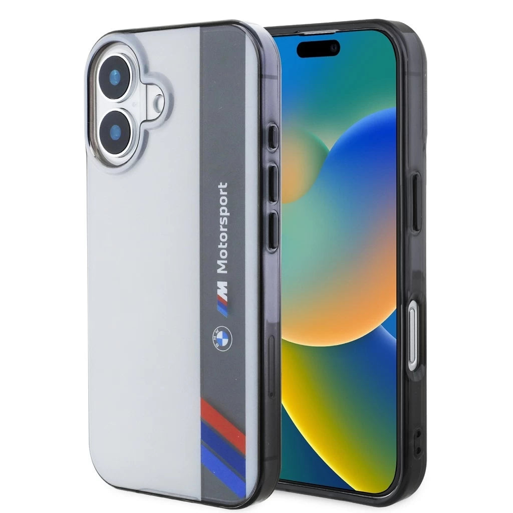 BMW IML Motorsport Vertical Stripe tok iPhone 16 Plus készülékhez szürke - iPhone 16 Plus tok a Domshop kínálatából