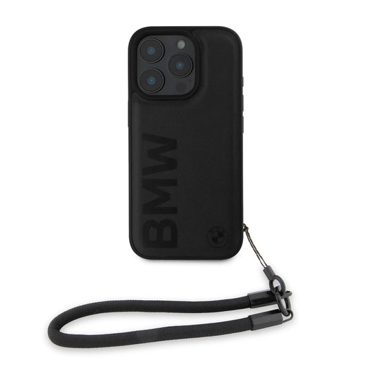 BMW Leather Signature and Strap tok iPhone 16 Pro készülékhez fekete - iPhone 16 Pro tok a Domshop kínálatából