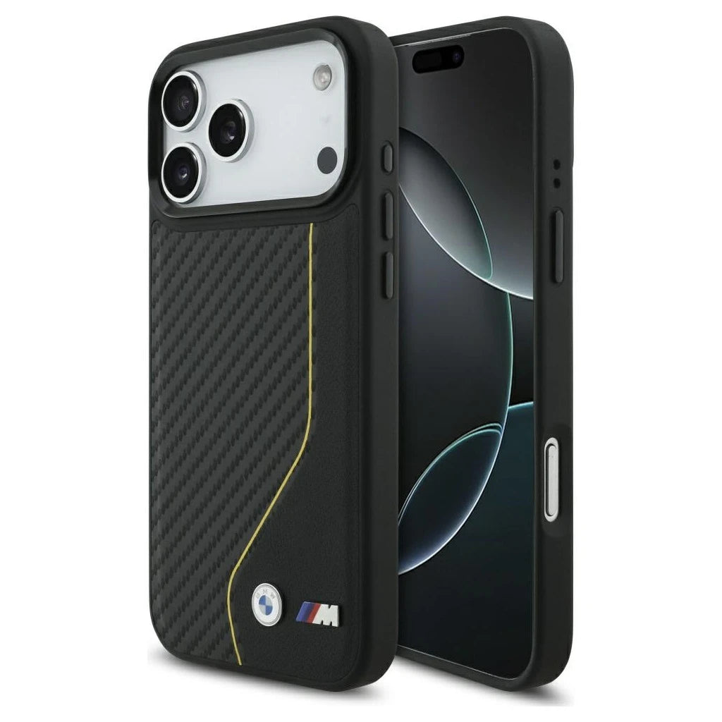 BMW M Carbon Line & Logo MagSafe tok iPhone 17 Pro Max készülékhez, sárga - iPhone 17 Pro Max tok a Domshop kínálatából