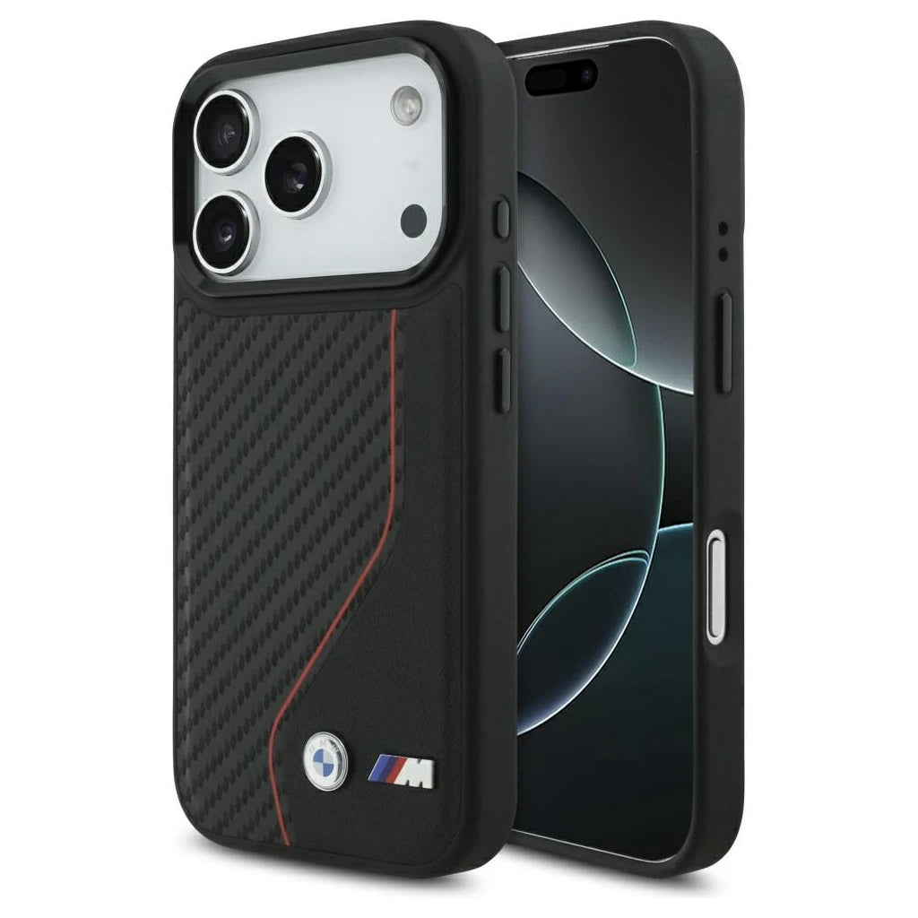 BMW M Carbon Line & Logo MagSafe tok iPhone 17 Pro készülékhez vörös - iPhone 17 Pro tok a Domshop kínálatából