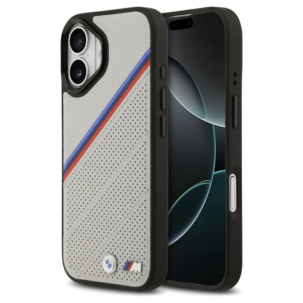 BMW M Tricolor Metal Logo MagSafe tok iPhone 17 készülékhez szürke - iPhone 17 tok a Domshop kínálatából
