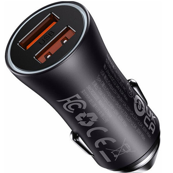 Baseus Golden Contactor Max 2xUSB-A autós töltő, 60W, szürke - Autós töltő a Domshop kínálatából