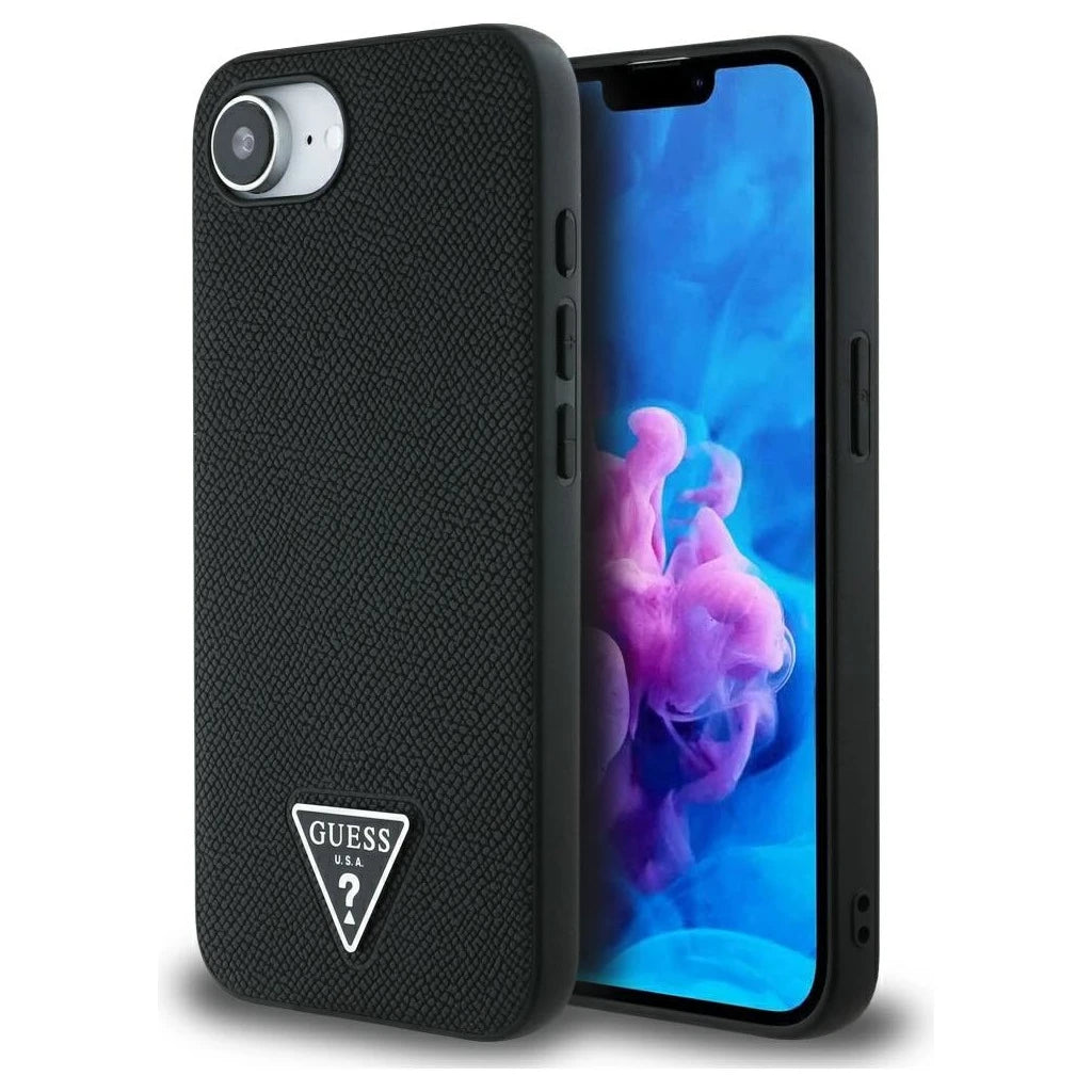 Case Guess Grained Triangle MagSafe tok iPhone 16e készülékhez fekete - iPhone 16e tok a Domshop kínálatából
