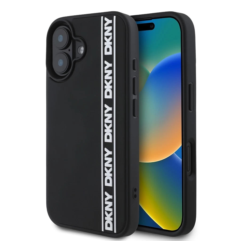 DKNY 3D Rubber Repeat Logo Line tok iPhone 16 készülékhez fekete - iPhone 16 tok a Domshop kínálatából