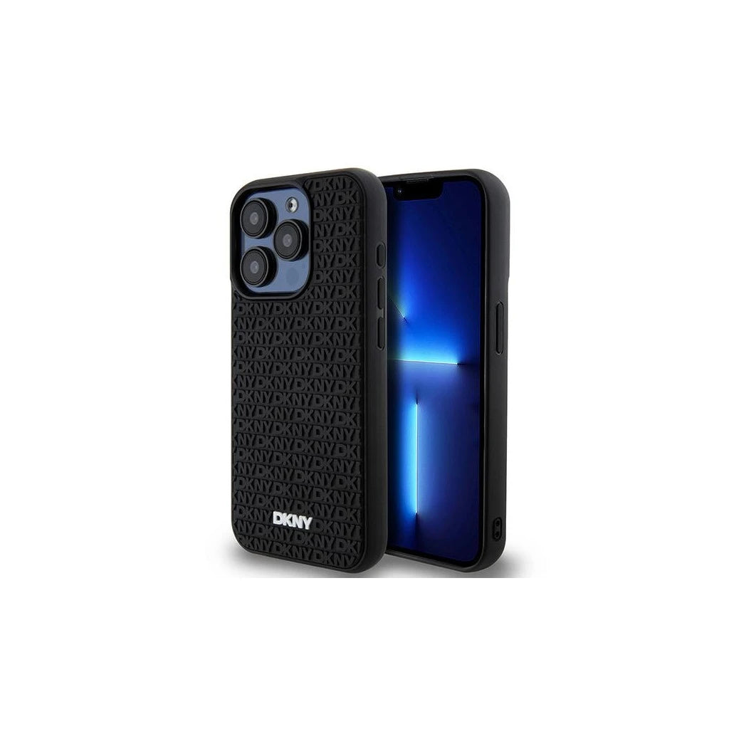 DKNY DKHCP15L3DRPWK iPhone 15 Pro 6.1 készülékhez kemény tok 3D Rubber Repeat Pattern fekete - iPhone 15 Pro tok a Domshop kínálatából