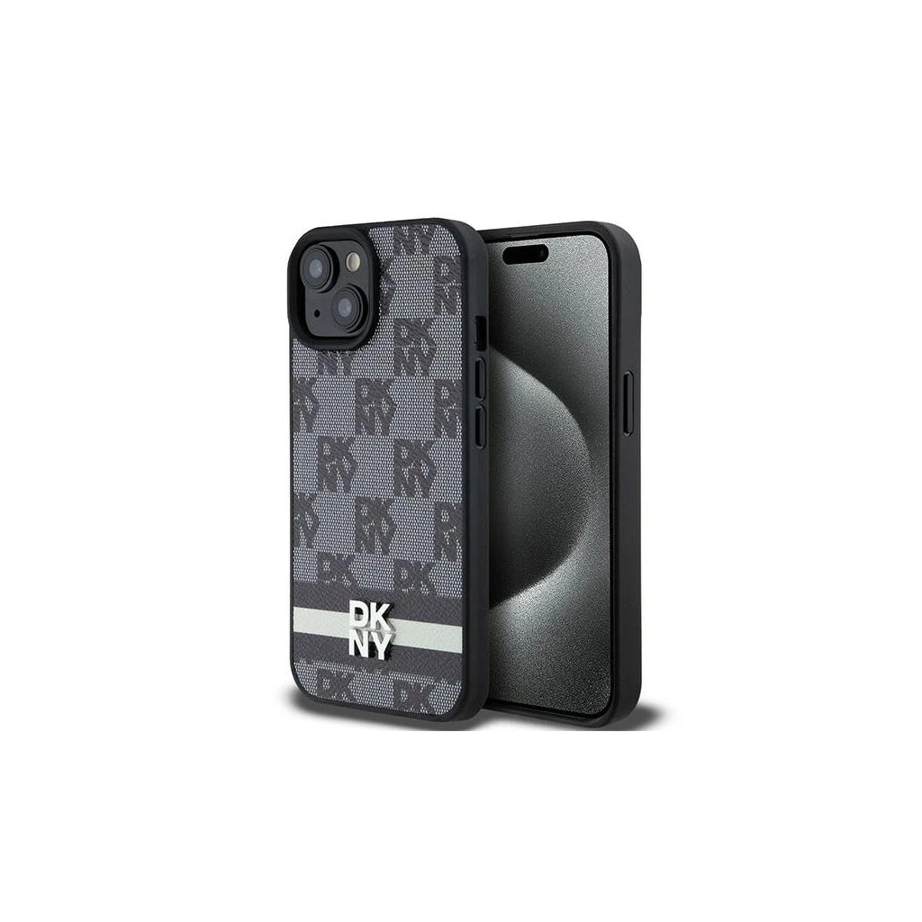 DKNY DKHCP15MPCPTSSK iPhone 15 Plus / 14 Plus készülékhez 6.7 hüvelyk kemény tok Leather Checkered Mono Pattern fekete - iPhone 14 Plus/15Plus tok a Domshop kínálatából