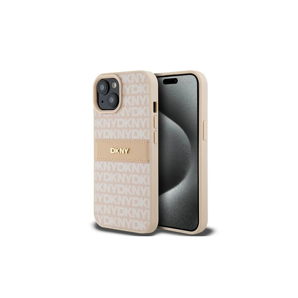 DKNY DKHCP15MPRTHSLP iPhone 15 Plus / 14 Plus készülékhez 6.7 inch rózsaszín kemény tok Leather Mono Stripe & Metal Log - iPhone 14 Plus/15Plus tok a Domshop kínálatából