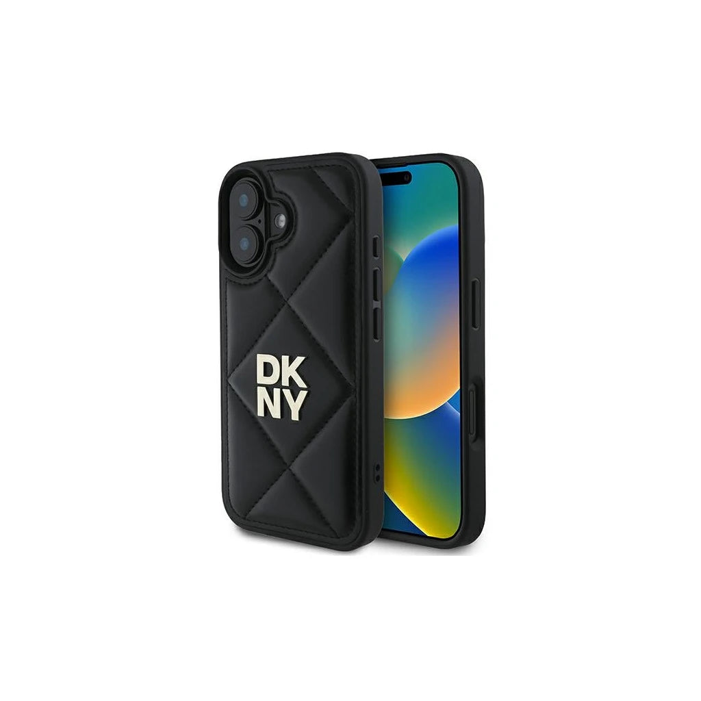 DKNY DKHCP16SPQDSLK iPhone 16 6.1" készülékhez tok Quilted Stack Logo fekete - iPhone 16 Pro tok a Domshop kínálatából