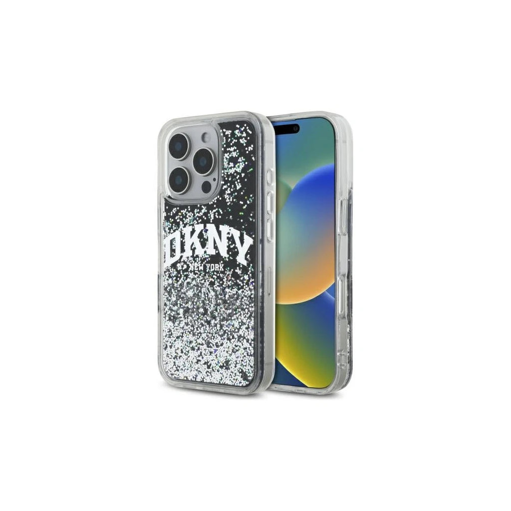 DKNY DKHCP16XLBNAEK iPhone 16 Pro Max 6.9" készülékhez keménytok Liquid Glitter Arch Logo fekete - iPhone 16 Pro Max tok a Domshop kínálatából