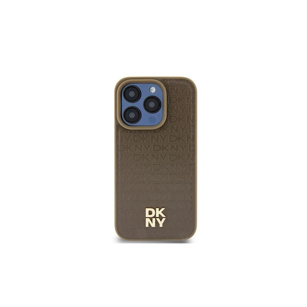 DKNY DKHMP14SPSHRPSW iPhone 14 / 15 / 13 készülékhez 6.1 inch keménytok Leather Pattern Metal Logo MagSafe barna - iPhone 13/14/15 tok a Domshop kínálatából