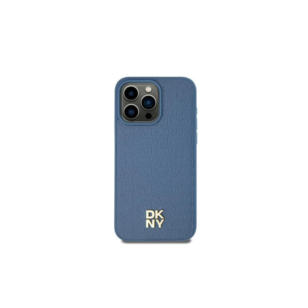 DKNY DKHMP15SPSHRPSB iPhone 15 / 14 / 13 6.1 inch készülékhez kemény tok Leather Pattern Metal Logo MagSafe kék - iPhone 13/14/15 tok a Domshop kínálatából
