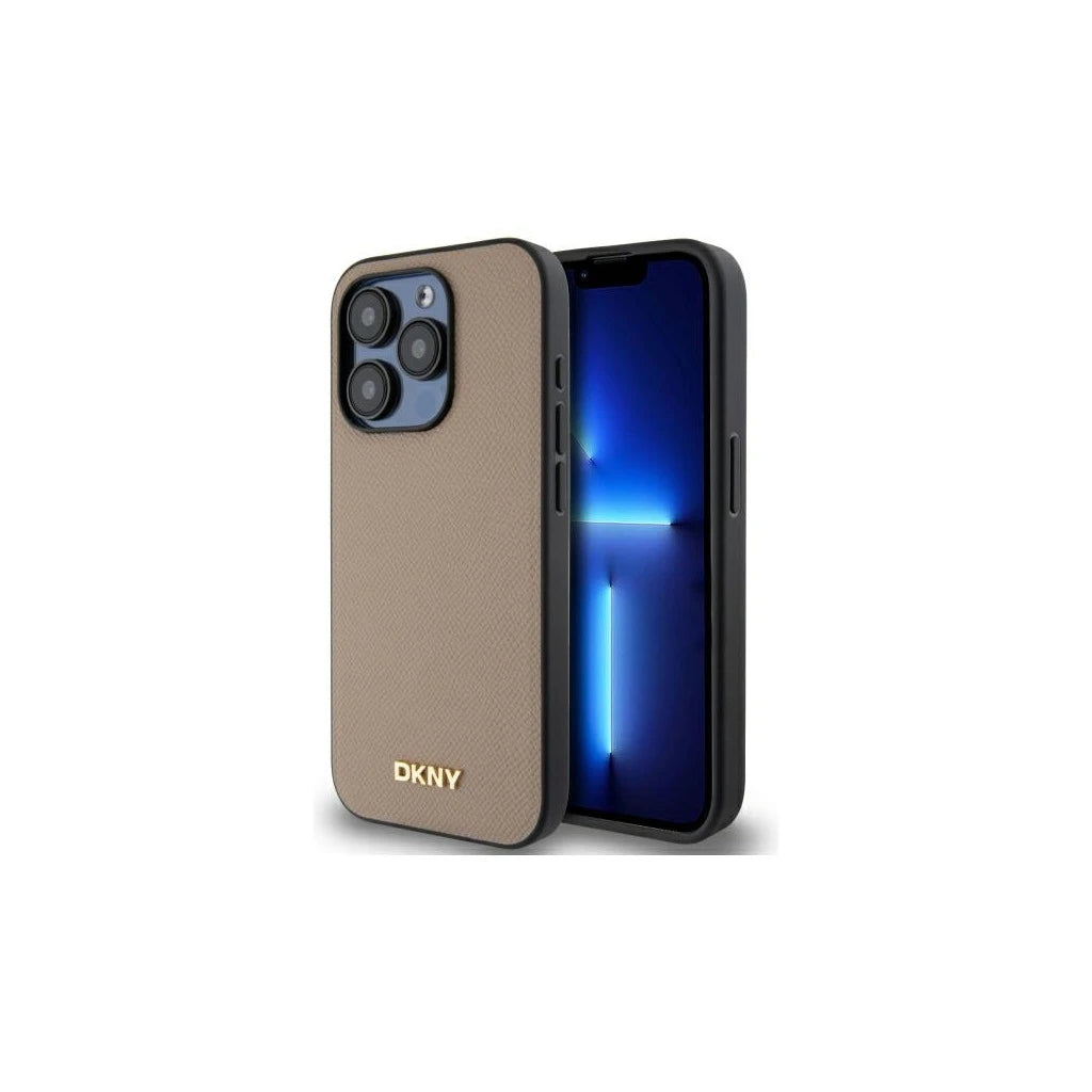 DKNY DKHMP15XPGHLME iPhone 15 Pro Max 6.7" készülékhez kemény tok Grained Metal Logo MagSafe bézs - iPhone 15 Pro Max tok a Domshop kínálatából