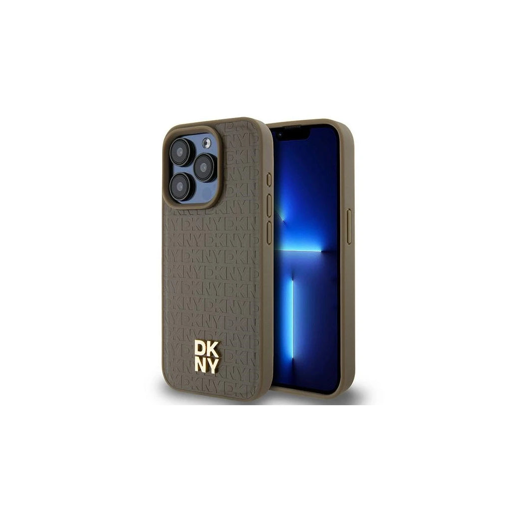 DKNY DKHMP15XPSHRPSW iPhone 15 Pro Max készülékhez 6.7 inch kemény tok Leather Pattern Metal Logo MagSafe barna - iPhone 15 Pro Max tok a Domshop kínálatából