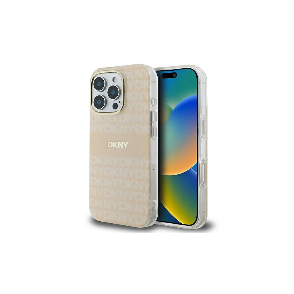 DKNY DKHMP16LHRHSEP iPhone 16 Pro 6.3" készülékhez kemény tok Repeat texture patern & Stripe MagSafe rózsaszín - iPhone 16 Pro tok a Domshop kínálatából