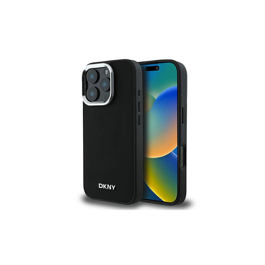 DKNY DKHMP16LPSCMCLK iPhone 16 Pro készülékhez 6.3 hüvelykes kemény tok Plain Silver Logo MagSafe fekete - iPhone 16 Pro tok a Domshop kínálatából