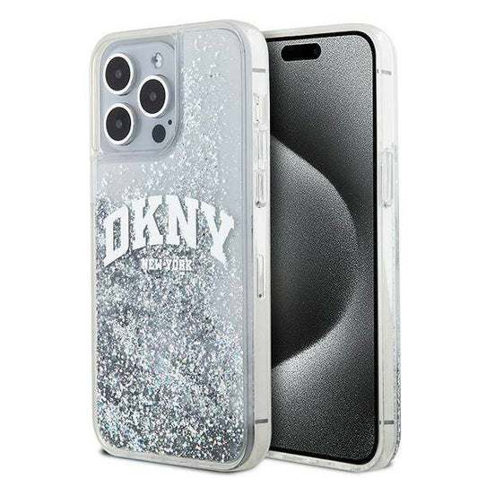 DKNY Liquid Glitter Arch Logo Apple iPhone 15 Pro tok, átlátszó - iPhone 15 Pro tok a Domshop kínálatából