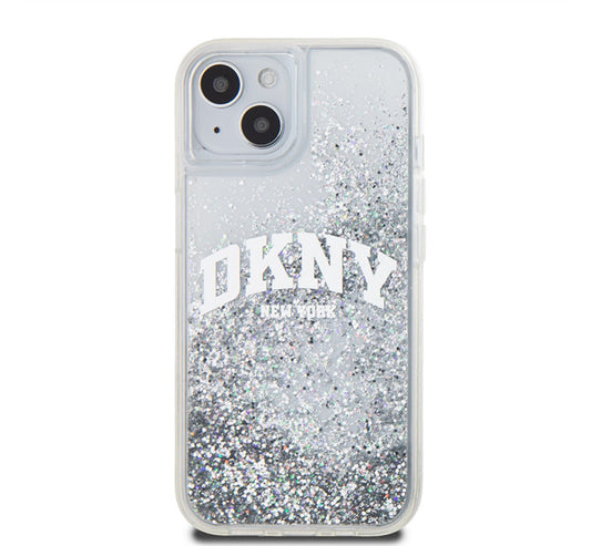 DKNY Liquid Glitter Arch Logo iPhone 15 hátlap tok, átlátszó - iPhone 15 tok a Domshop kínálatából