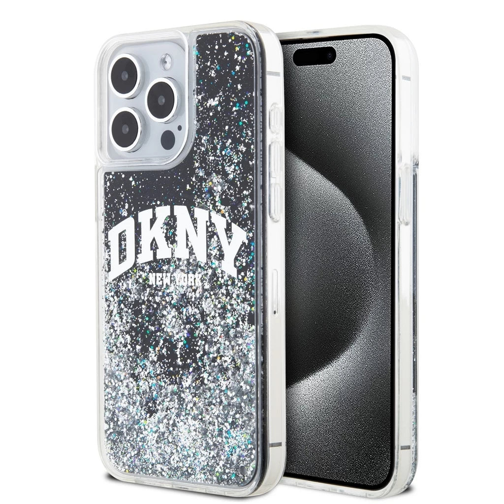 DKNY Liquid Glitter Arch Logo tok iPhone 14 Pro Max készülékhez fekete - iPhone 14 Pro Max tok a Domshop kínálatából